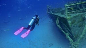 Pink Scuba Fins and Wreck