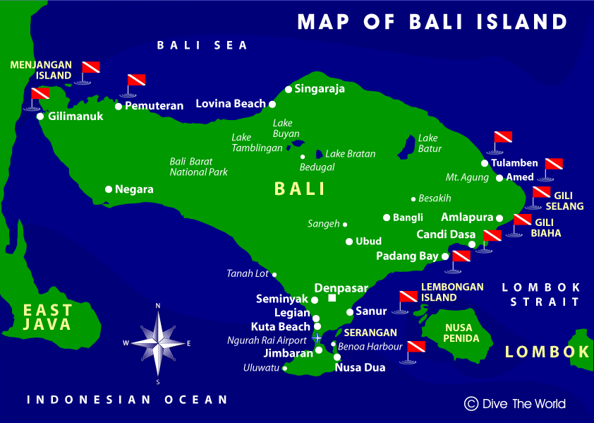 Bali Map with dive sites