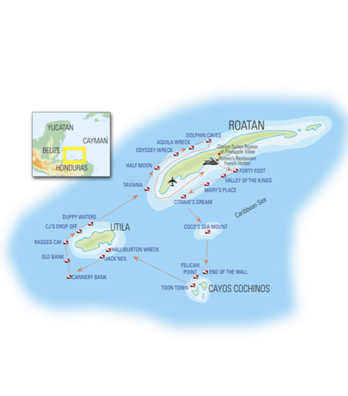 Roatan Dive Site Map Honduras