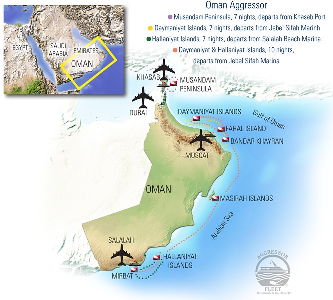 Oman Aggressor Dive Itinerary Map