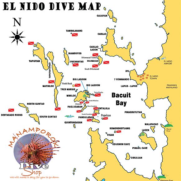 El Nido Palawan Map - Dive Sites Philippines Scuba Diving