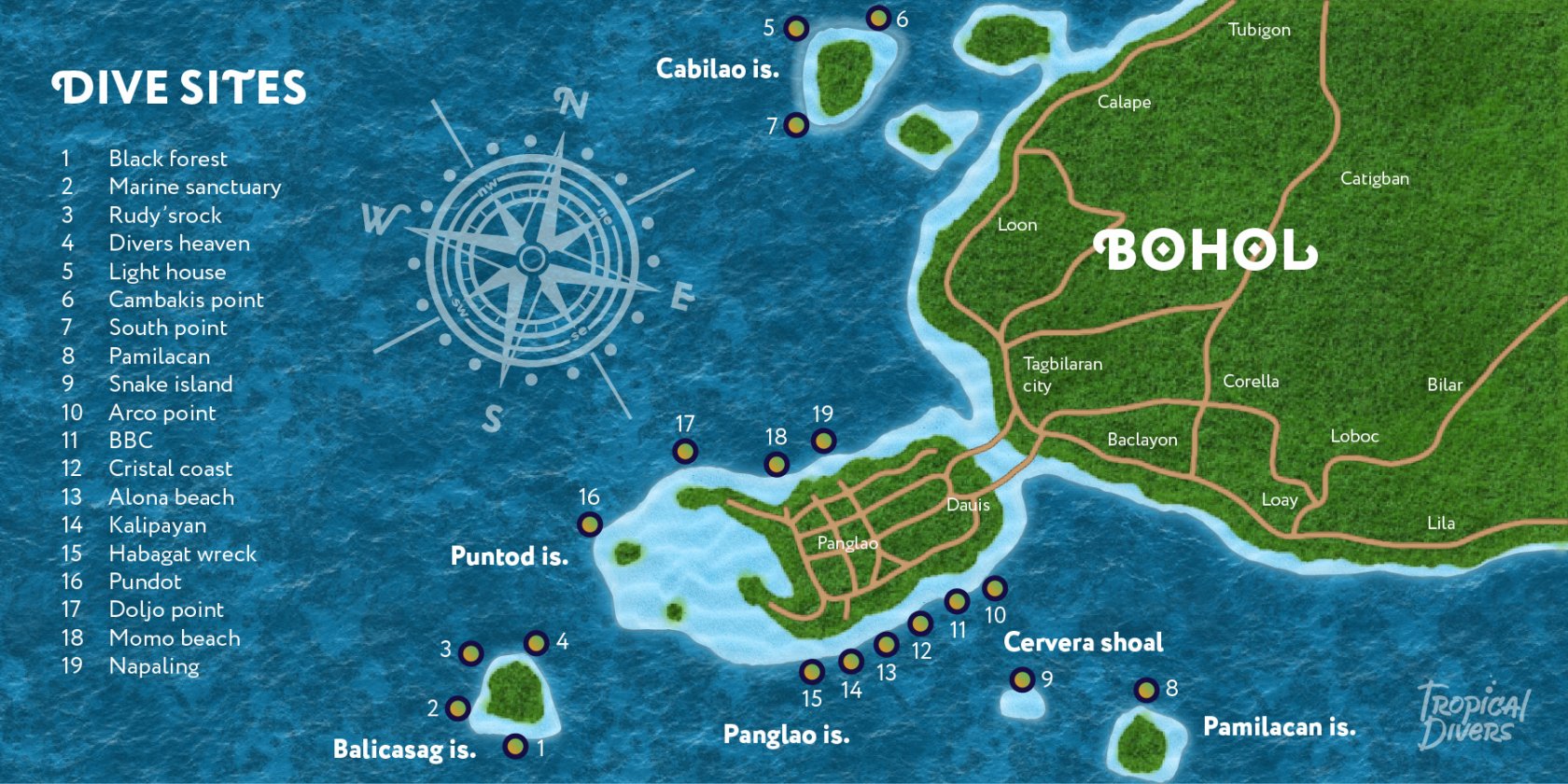 Panglao Island Dive Site Map Philippines Scuba Diving