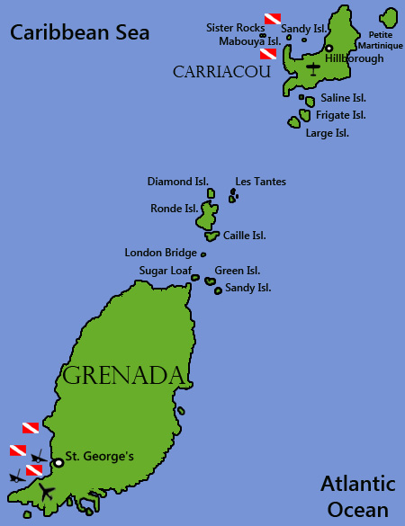 Grenada Dive Sites Map