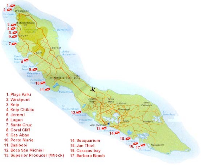 Curacao Dive Site Map