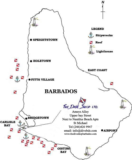 Barbados Dive Sites Map