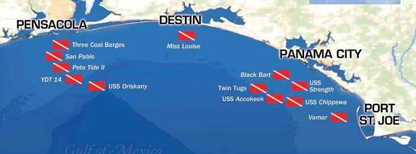 fllorida panhandle map gulf coast wreck sites