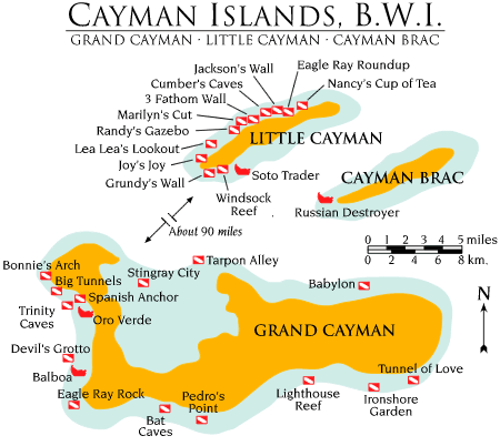 dive site map cayman islands