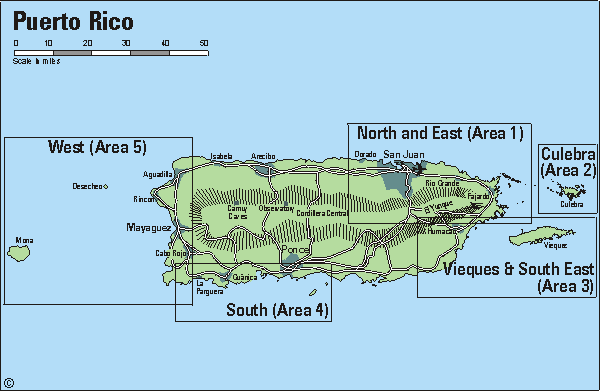 Puerto Rico Scuba Diving Sites Map