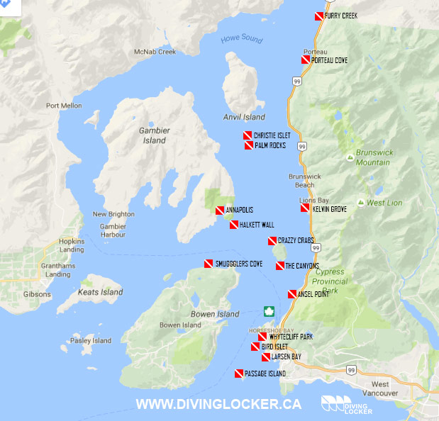 Howe Sound Dive Sites Map