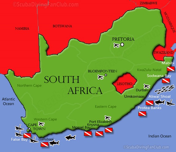 South Africa Dive Sites Map