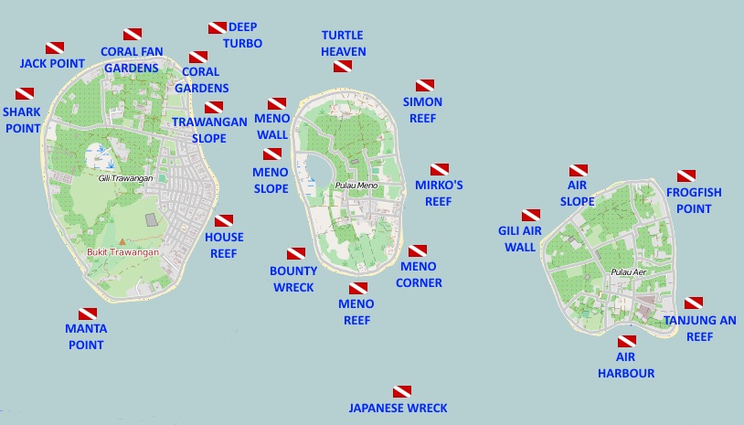 Gili Islands Dive Sites Map