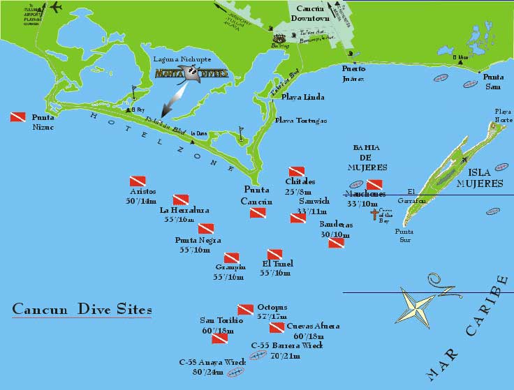 cancun scuba diving zone map