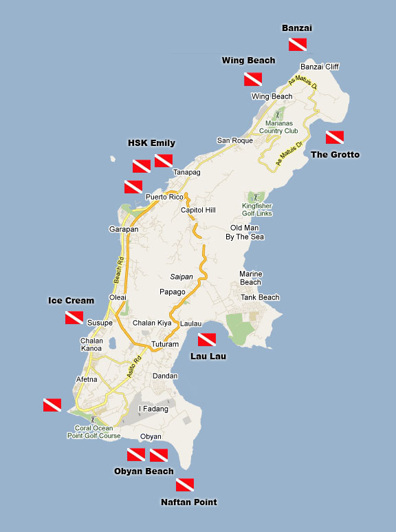 Saipan Dive Sites Map