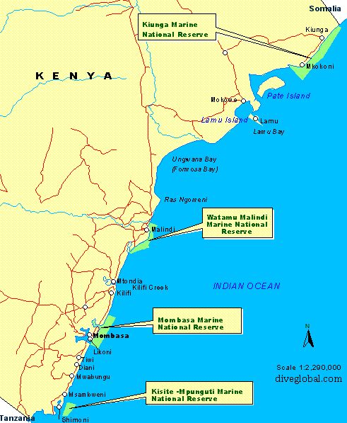 Mombasa, Kenya Dive Sites Map