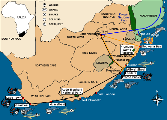 Protea Banks, South Africa Location Map