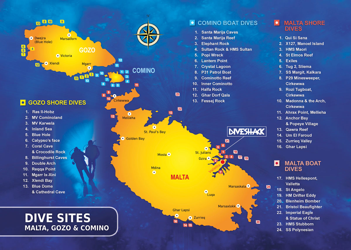 Malta Dive Sites Map