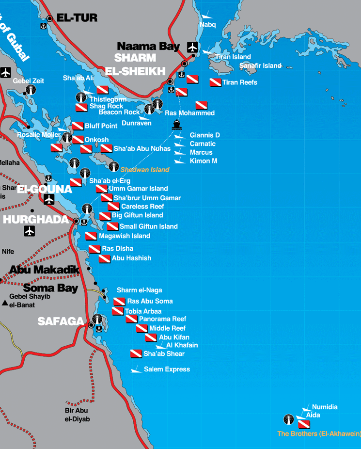 Hurghada Dive Sites Map