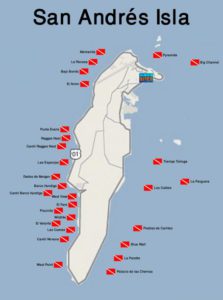 San Andres, Colombia Dive Sites Map
