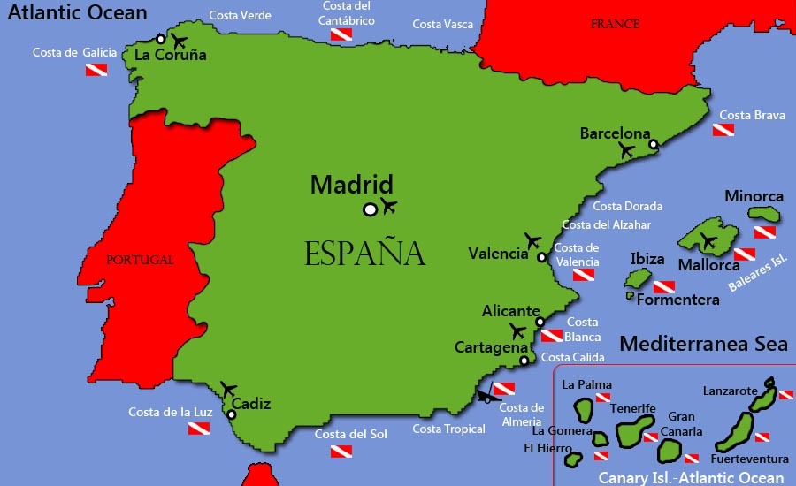 Spain Dive Sites Map