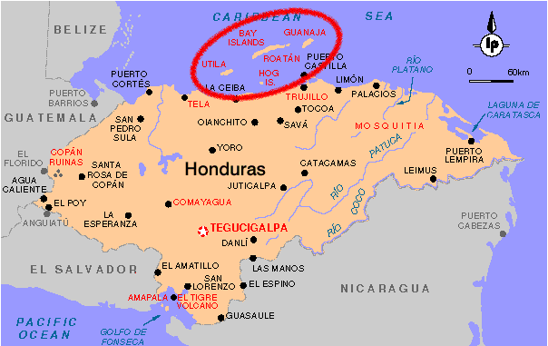 Roatan Bay Island Locaton Map