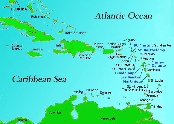 St. Barts and French Caribbean Location Map